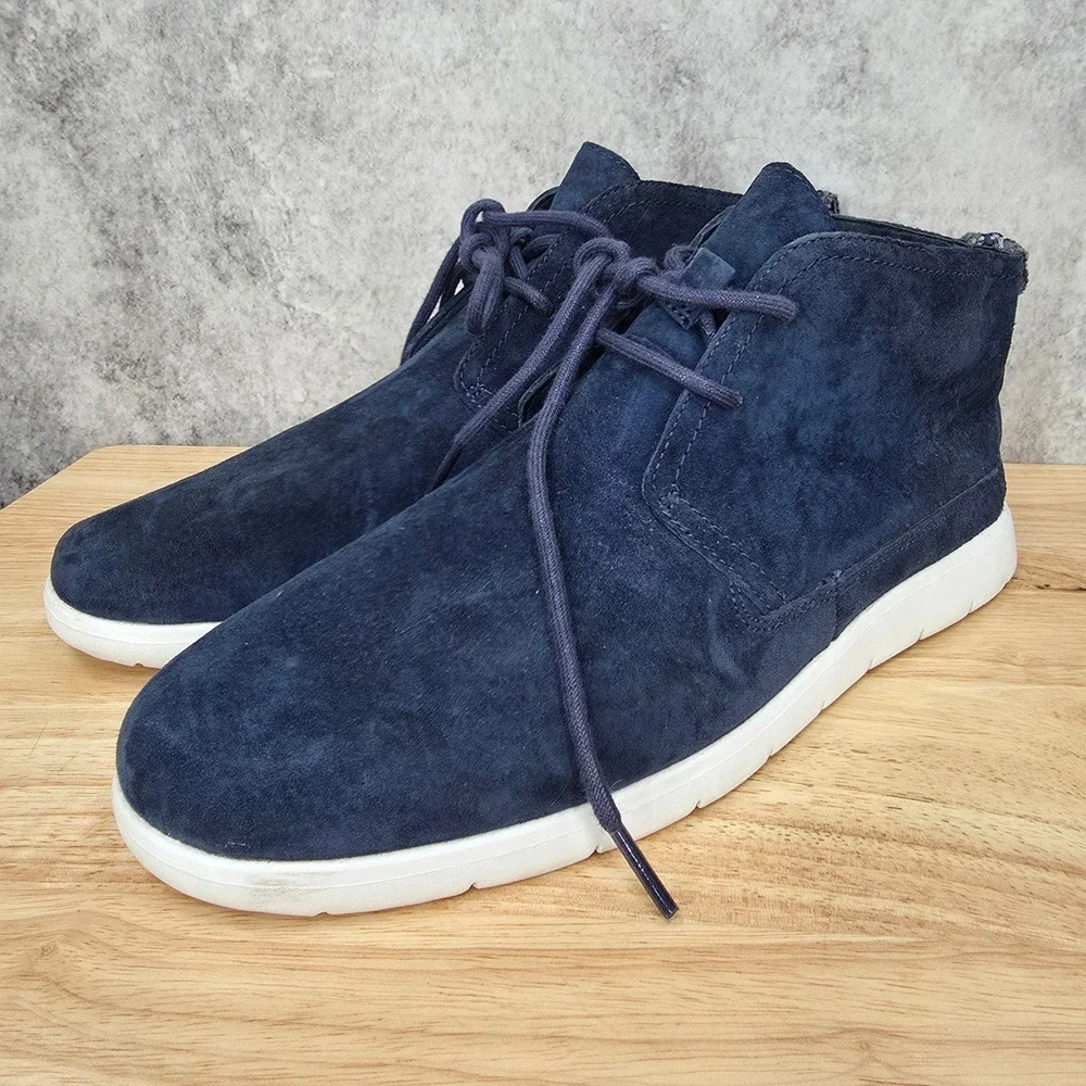 UGG Chukka Boots Mens 10.5 Navy Blue‎ Suede Freamon Tasman Braid Wool Insoles